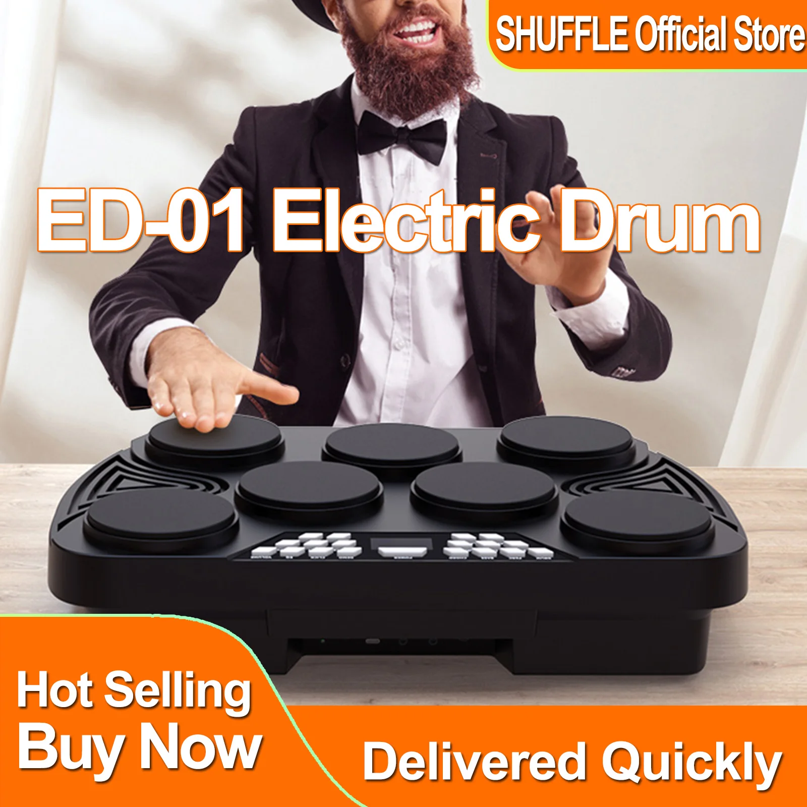 IRIN Electronic Drum Set 7 Velocity-Sensitive Pads Tabletop Drum Built-in 2 Speakers Stereo Rechargeable Portable Drum Pad