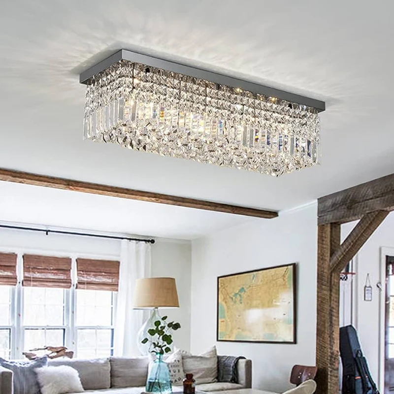 LED Crystal Ceiling Lamp Rectangular and Square Luxurious Villa Living Room Lamp Modern Restaurant Bedroom Home Decor Fixtures