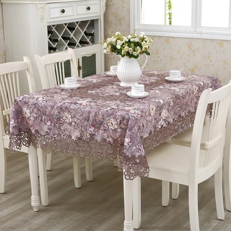 Tablecloth Purple European Classical Lace Embroidered Dining Table Coffee Table Cloth Cover Flower Towel Table Flag Chair Cover