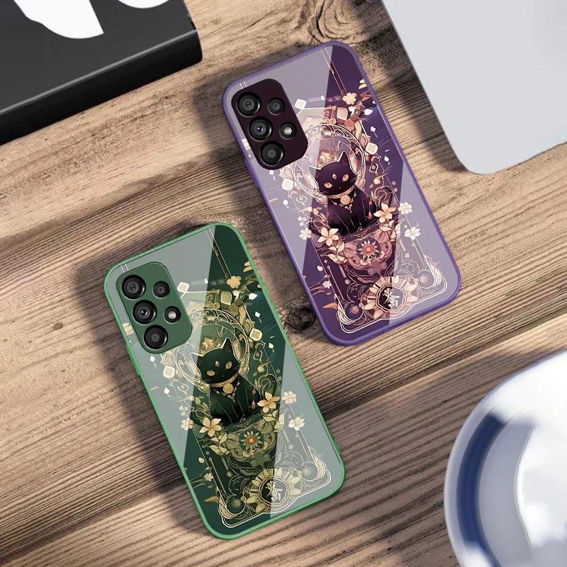 

Fantasy Lucky Cat Blue For Samsung S25 S25 Edge S25Ultra S8 9 S10 20 U ltra S21 Pro S22 Plus S23 FE S24 Ultra Glass Phone Case