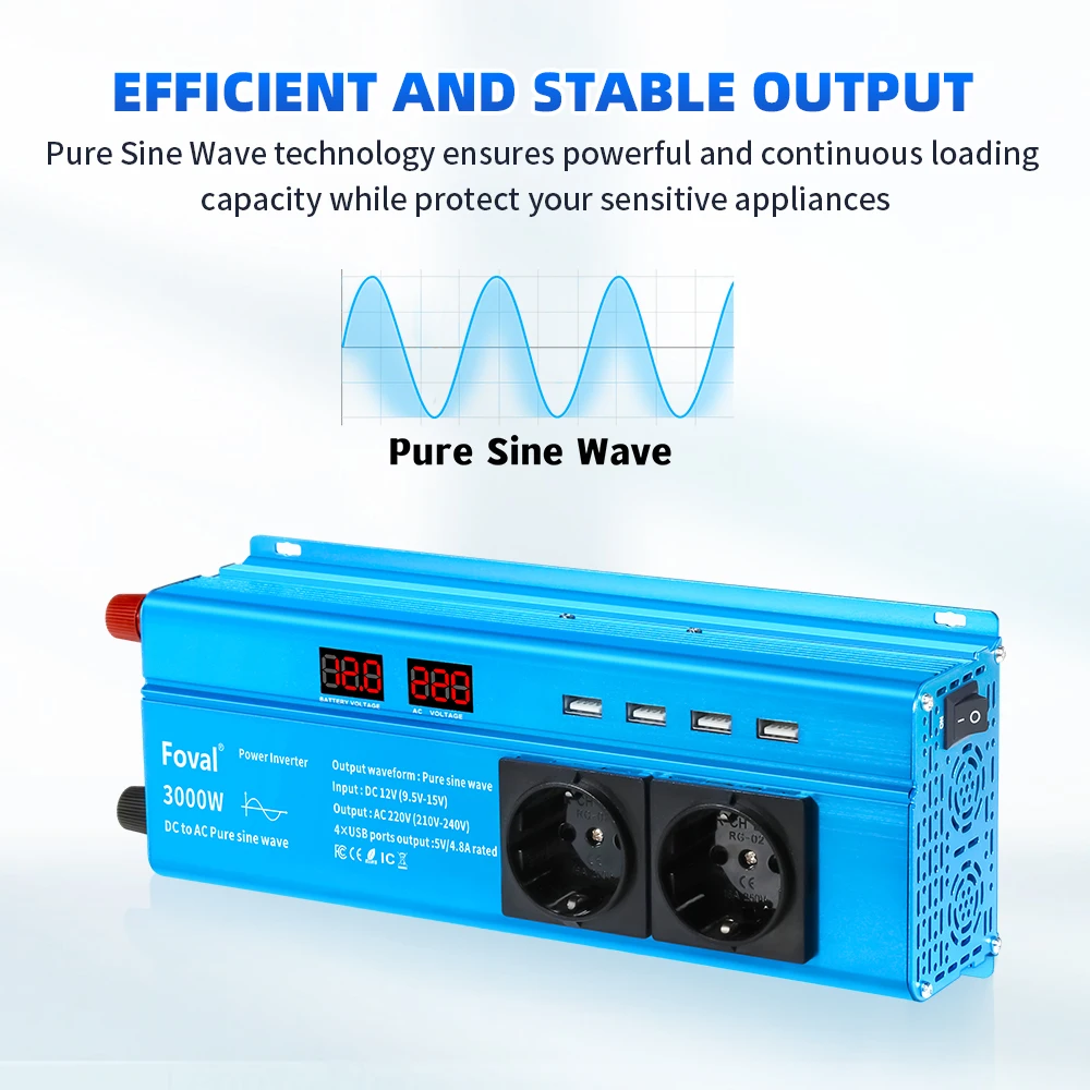 Reiner Sinus-Wechselrichter DC 12 V zu AC 220 V 230 V 1500 W/2200 W/2600 W Spannungsübertragungswandler Universal EU-Buchse Autozubehör – Detail 13