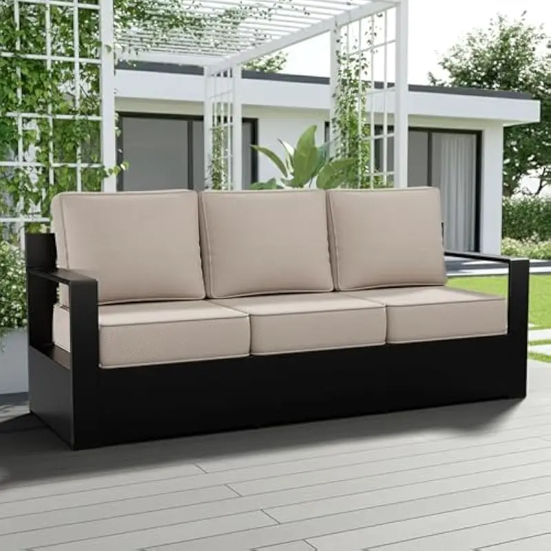 Modern Outdoor Sofa for Patio Deck or Poolside – Rust-Resistant Steel Frame with High-Back Support and Removable Water-Resistant