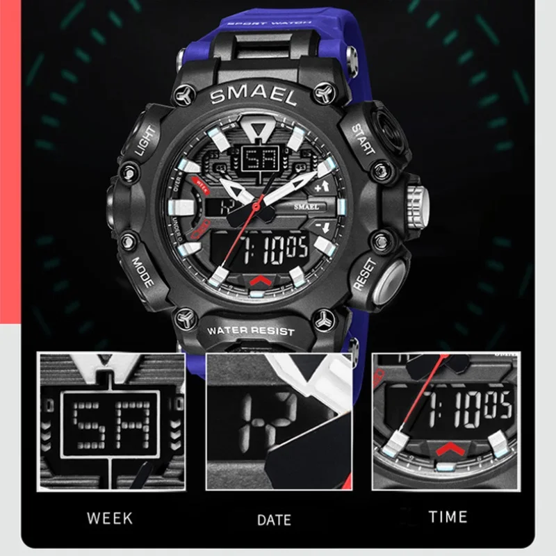 Уличные военные мужские спортивные часы, камуфляжные водонепроницаемые кварцевые аналоговые наручные часы из искусственной кожи, повседневные спортивные стильные цифровые часы с двойным временем