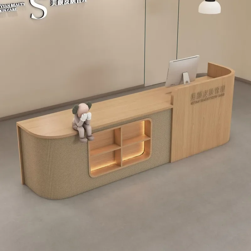 Japanese Rattan Reception Desk for Beauty Salon Hotel Restaurant Bar B&B Wabi Sabi Light Luxury Checkout Counter