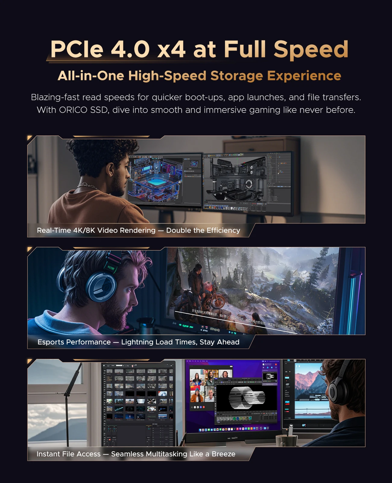 ORICO OG7000 1TB 2TB PCIe Gen4 NVMe SSD, hasta 7400 MB/s, solución térmica de grafeno, ideal para edición de vídeo 4K Renderismo 3D PS5