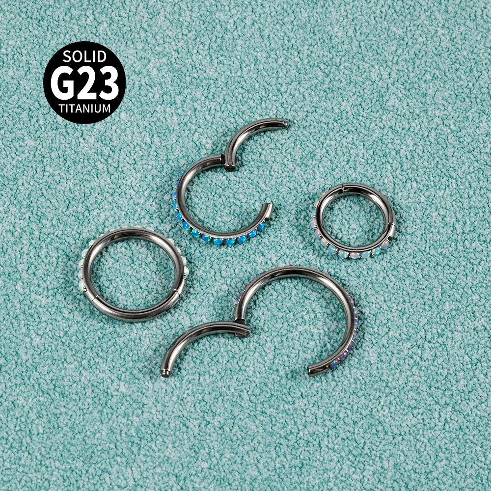 1PC G23 Titanium Micro Opal Septum Clicker Hinged Nose Hoop Ring Ear Tragus Cartilage Daith Helix Earring  Jewelry
