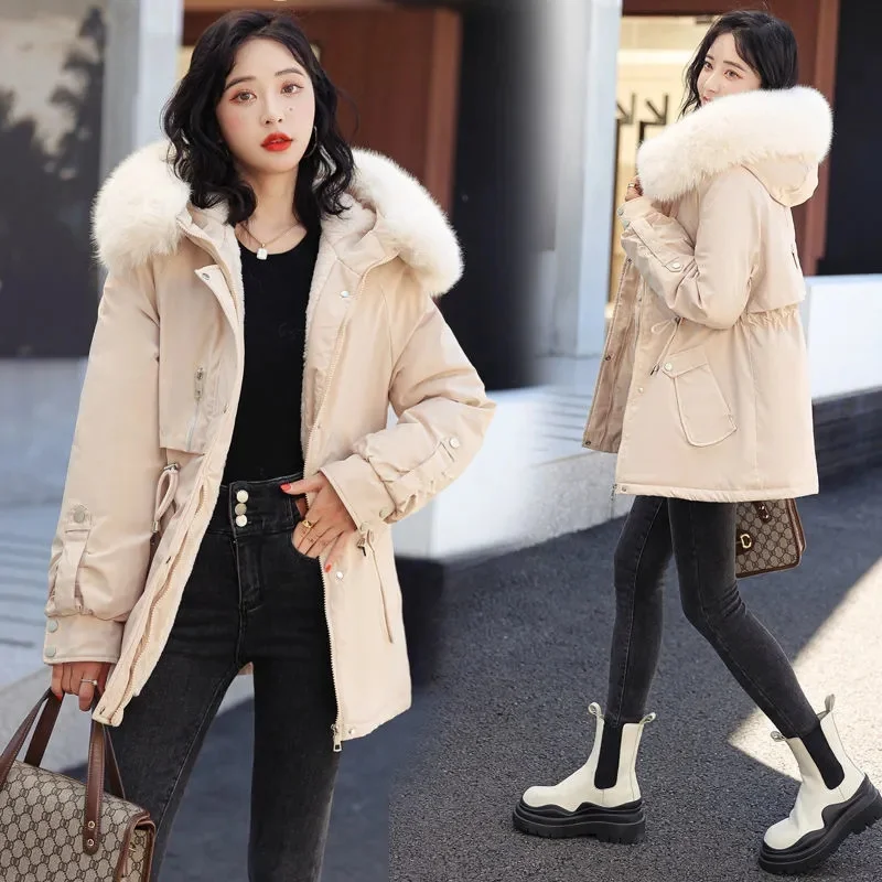 2023 New Winter Jacket Women Parka Fashion Long Winter Coat Women Clothing Wool Liner Hooded Parkas Slim With Fur Collar Warm