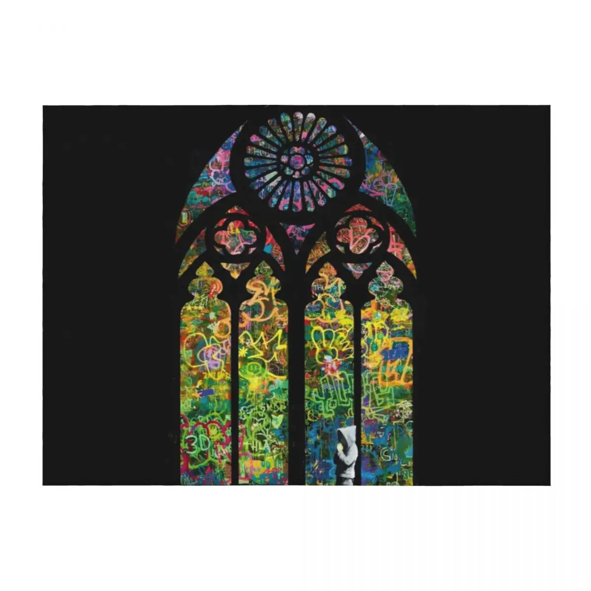 

Stained Glass Banksy Graffiti Throw Blanket Quilt Soft Comforter Soft Plaid Blankets