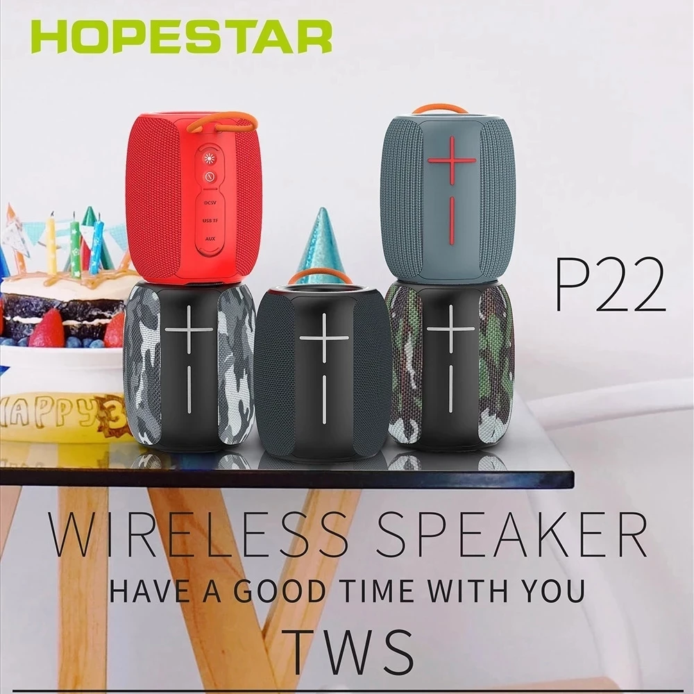 HOPESTAR P22 ميكرفون بلوتوث محمول صغير IPX6 مقاوم للماء مضخم صوت عمود باس دعم TF بطاقة AUX USB FM