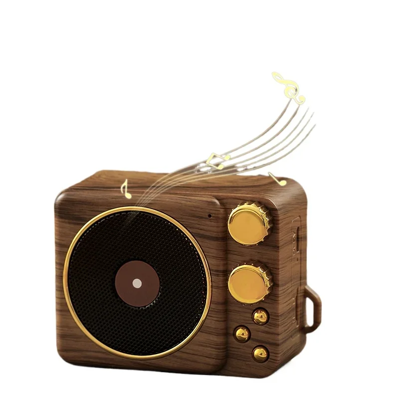 

Retro wood grain Bluetooth speaker, phonograph shape, outdoor small speaker