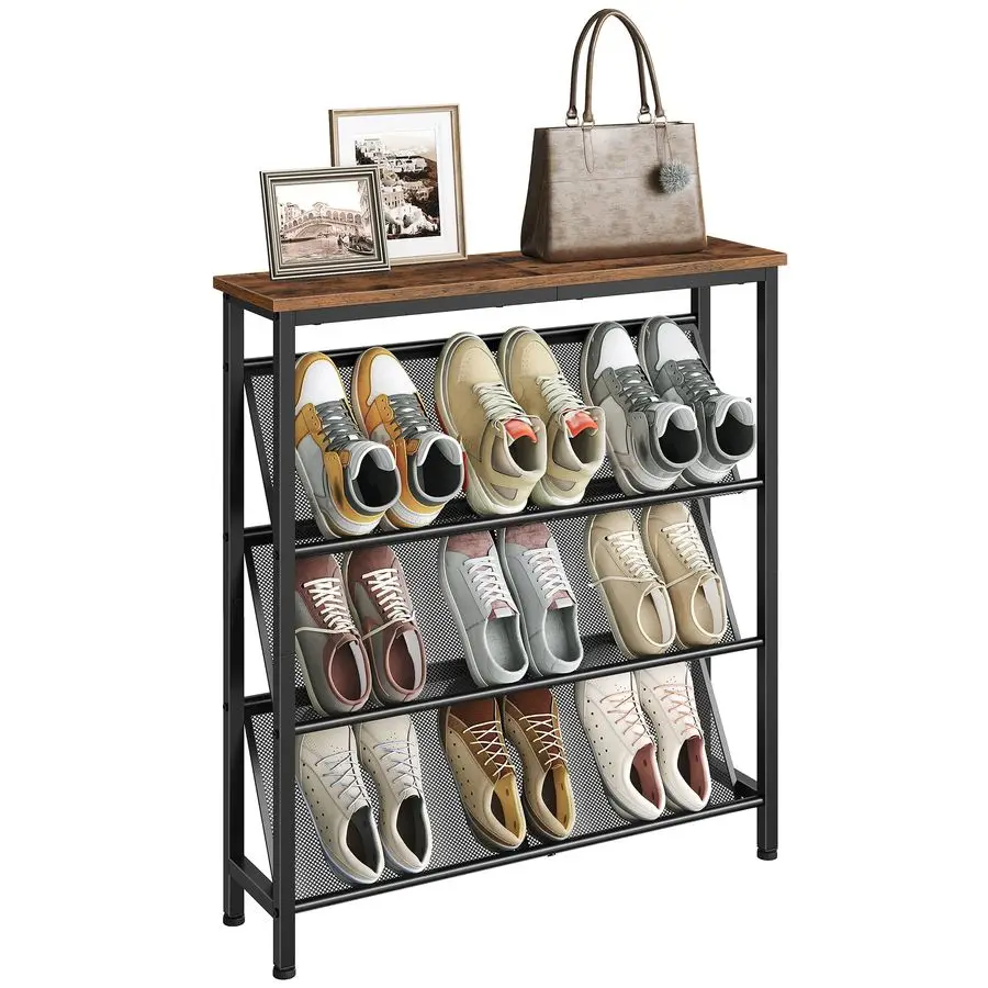 

Стеллаж для обуви, 4-ярусная наклонная полка для хранения, узкая полка для прихожей, органайзер с регулируемыми ножками, тонкая полка