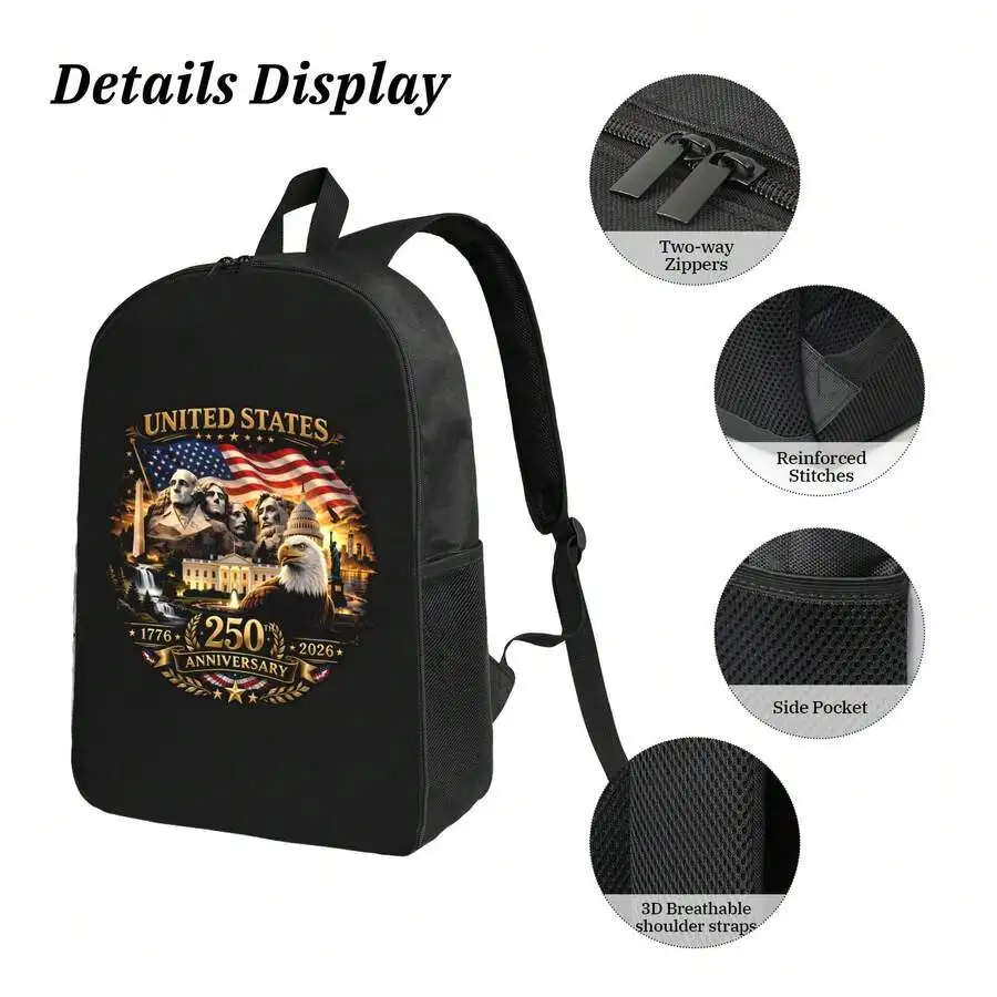 

United States 250th Anniversary Print Backpack For Men Women Travel School College Daypack With Side Pocket