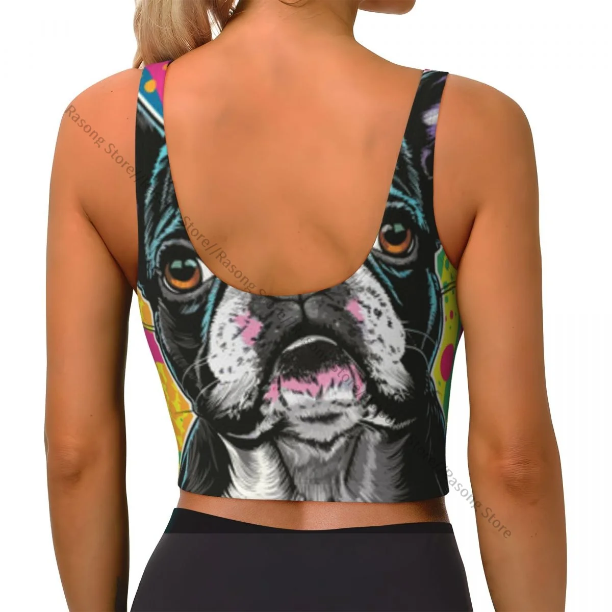 Yoga Vest Women Gym Sports Crop Tops French Bulldog Colorful Background Streetwear Workout Breathable Tank Top Female