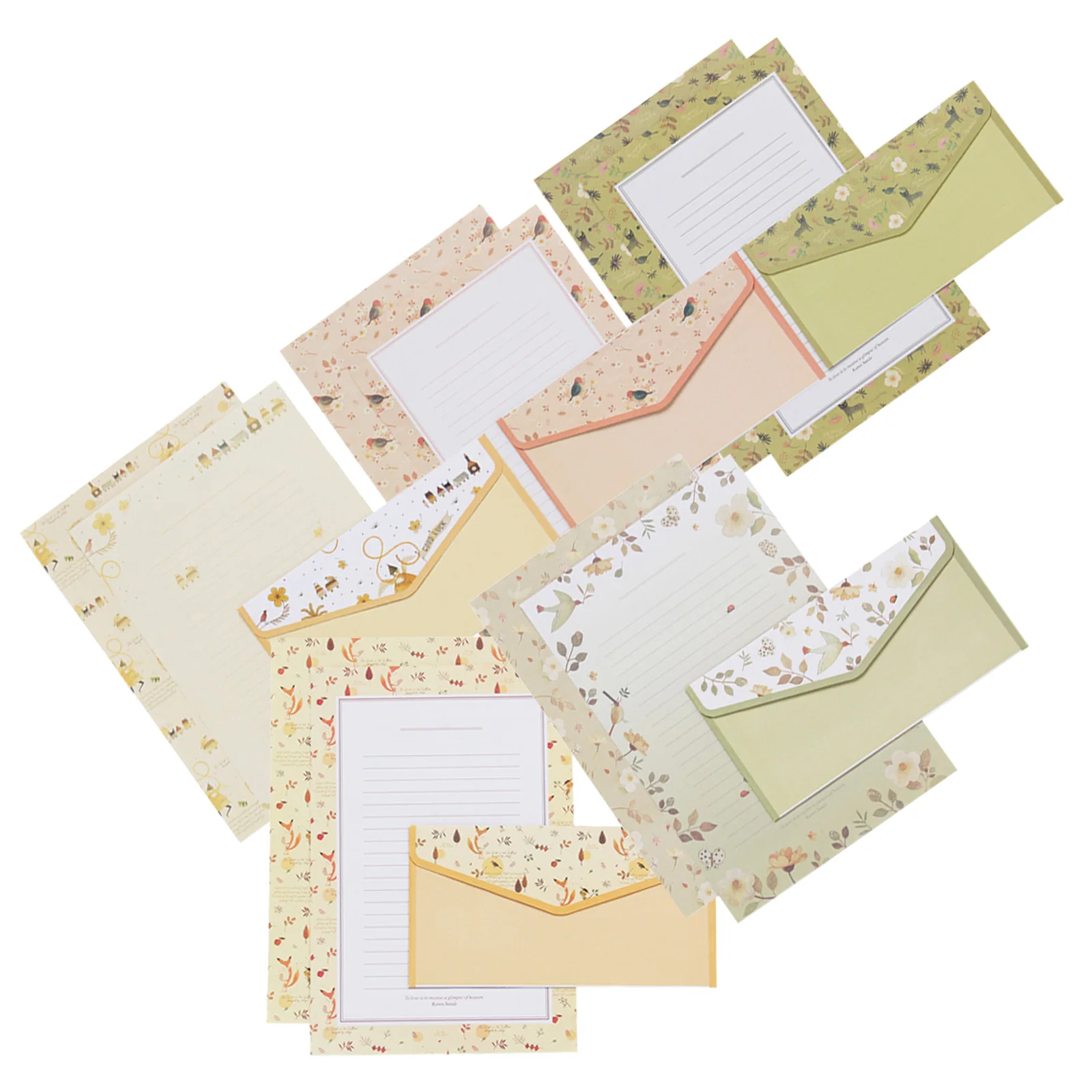 

5 Sets Flower Print A5 Letter Paper and Envelopes Stationery Kit Lovely Writing Set Random Colors School Office Supplies