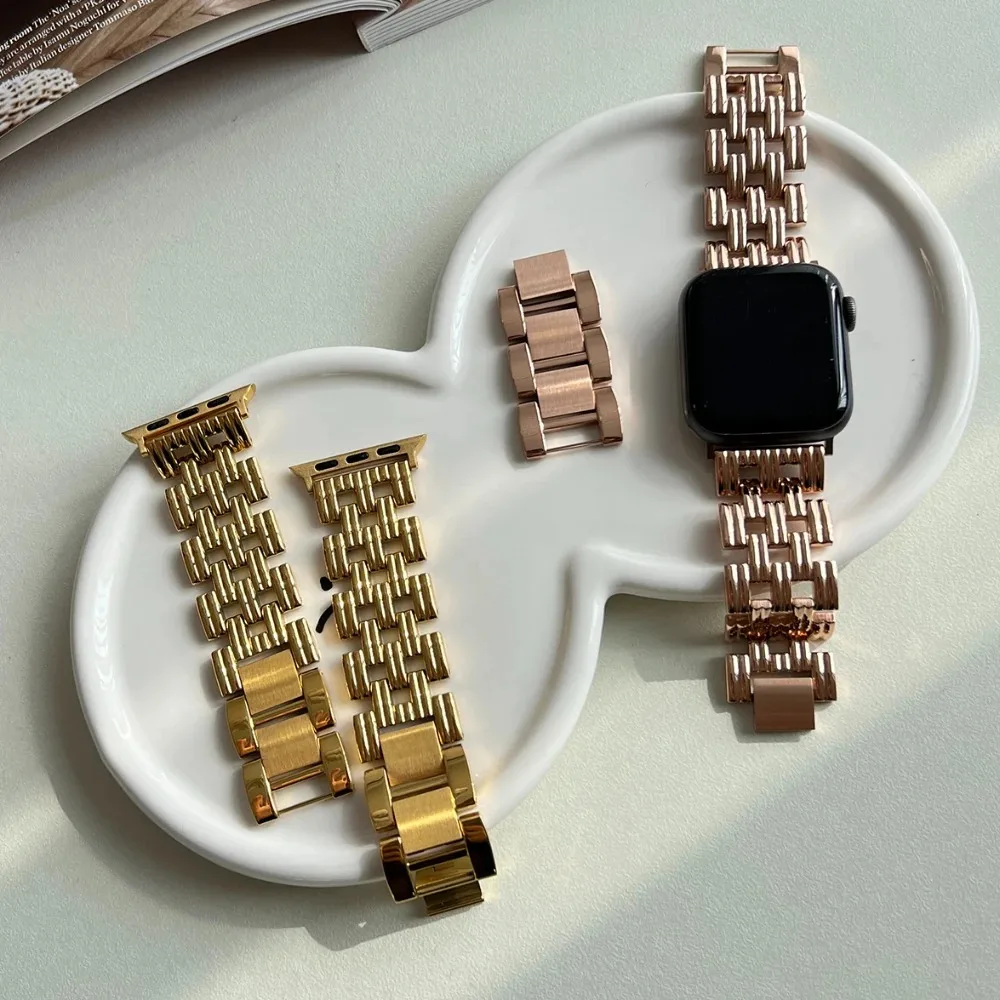 Suitable for Apple Watch five bead striped breathable woven i Watchs9 SE metal watch strap