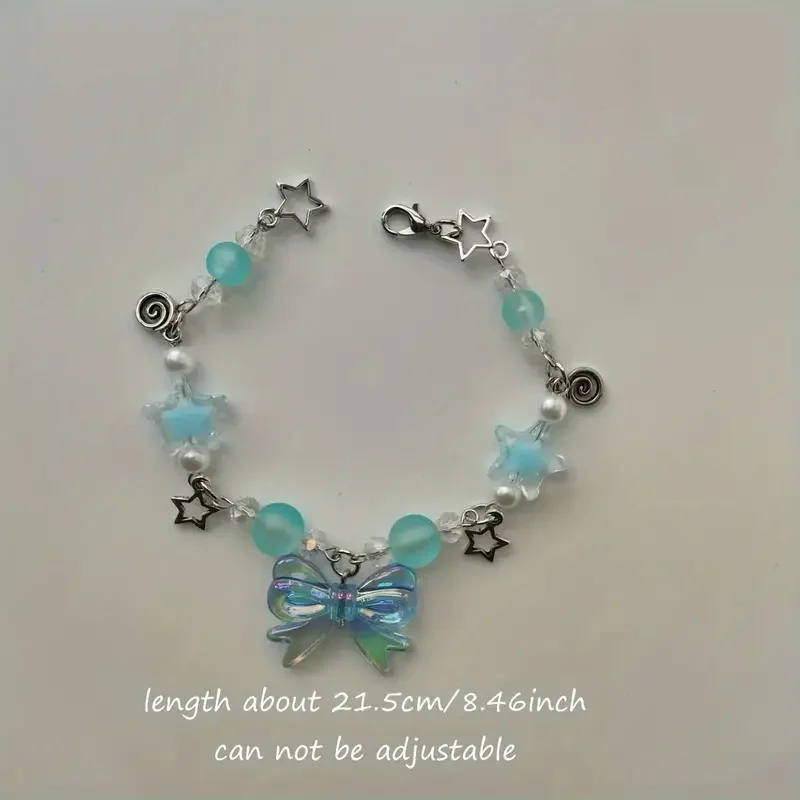 Charming Pink Star & Bow Beaded Bracelet , Cute Zinc Alloy Friendship Jewelry for Girls