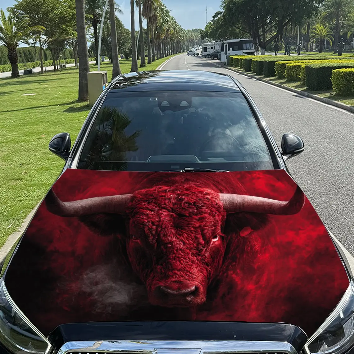 

Red Bull Amid Smoke Car Vinyl Wrap, PVC Material Waterproof Car Hood Sticker, Self-Adhesive Scratch-Resistant Stickers for Engin
