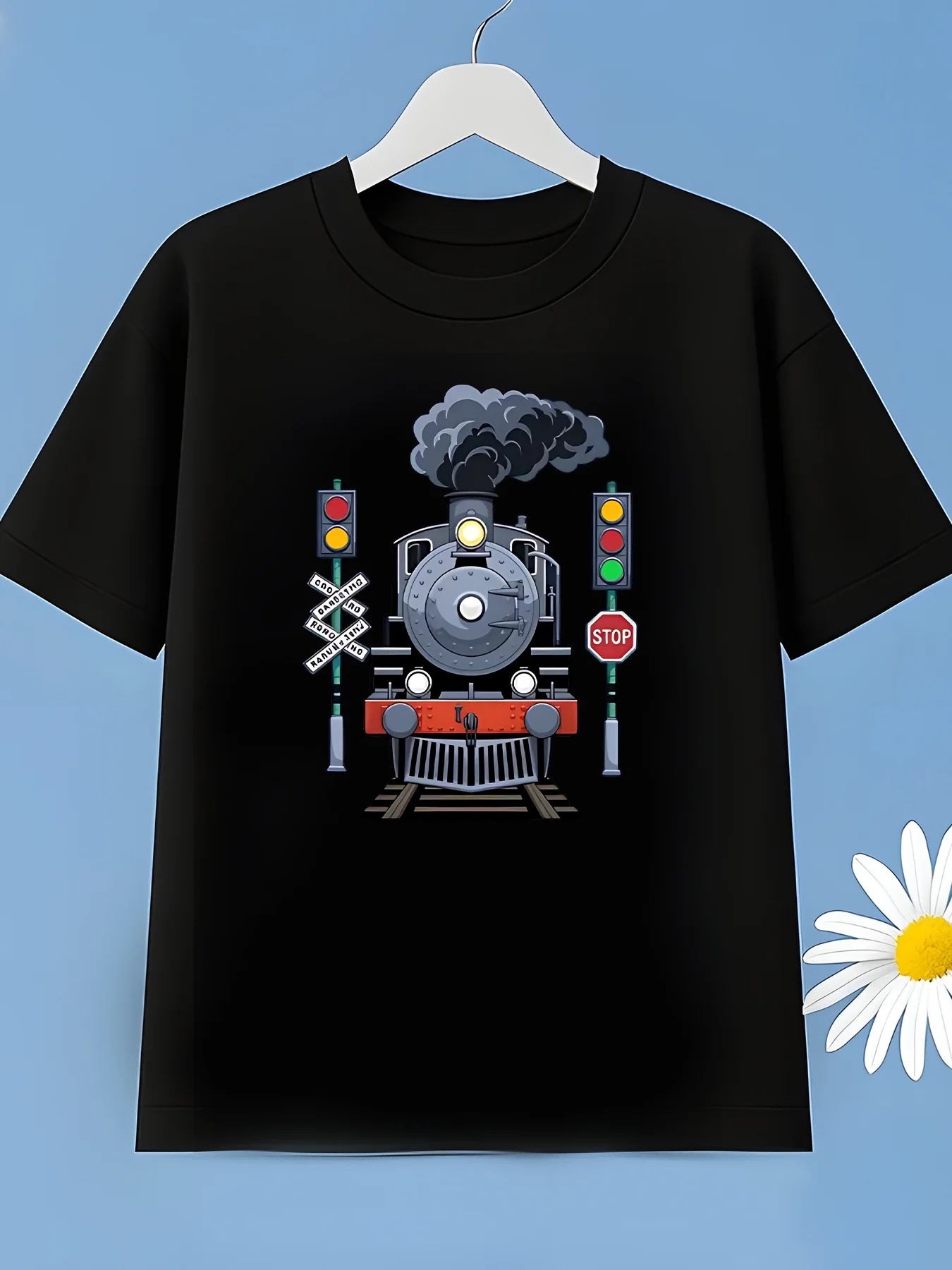 Creative and Fun Train Traffic Light Pattern Printed Children's Clothing Casual Summer Trend Parent-child Top