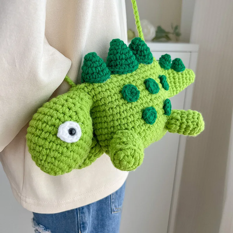 1pc Handmade Small Dinosaur Messenger Bag Single Shoulder Strap Crochet Cute Cartoon Children\'s Change Bag Mini Diagonal Package