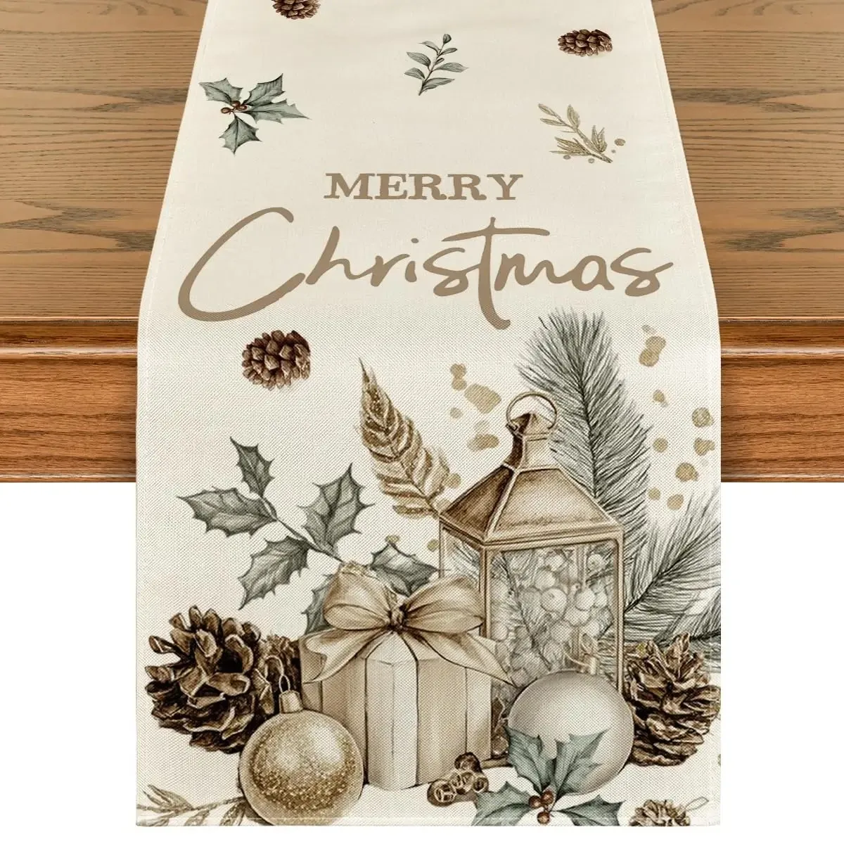 VIKAMA Vintage Weihnachten Tischläufer Tannenzapfen Beere Weihnachtsfest Esstisch Café American Country Style Wohnzimmer Dekor