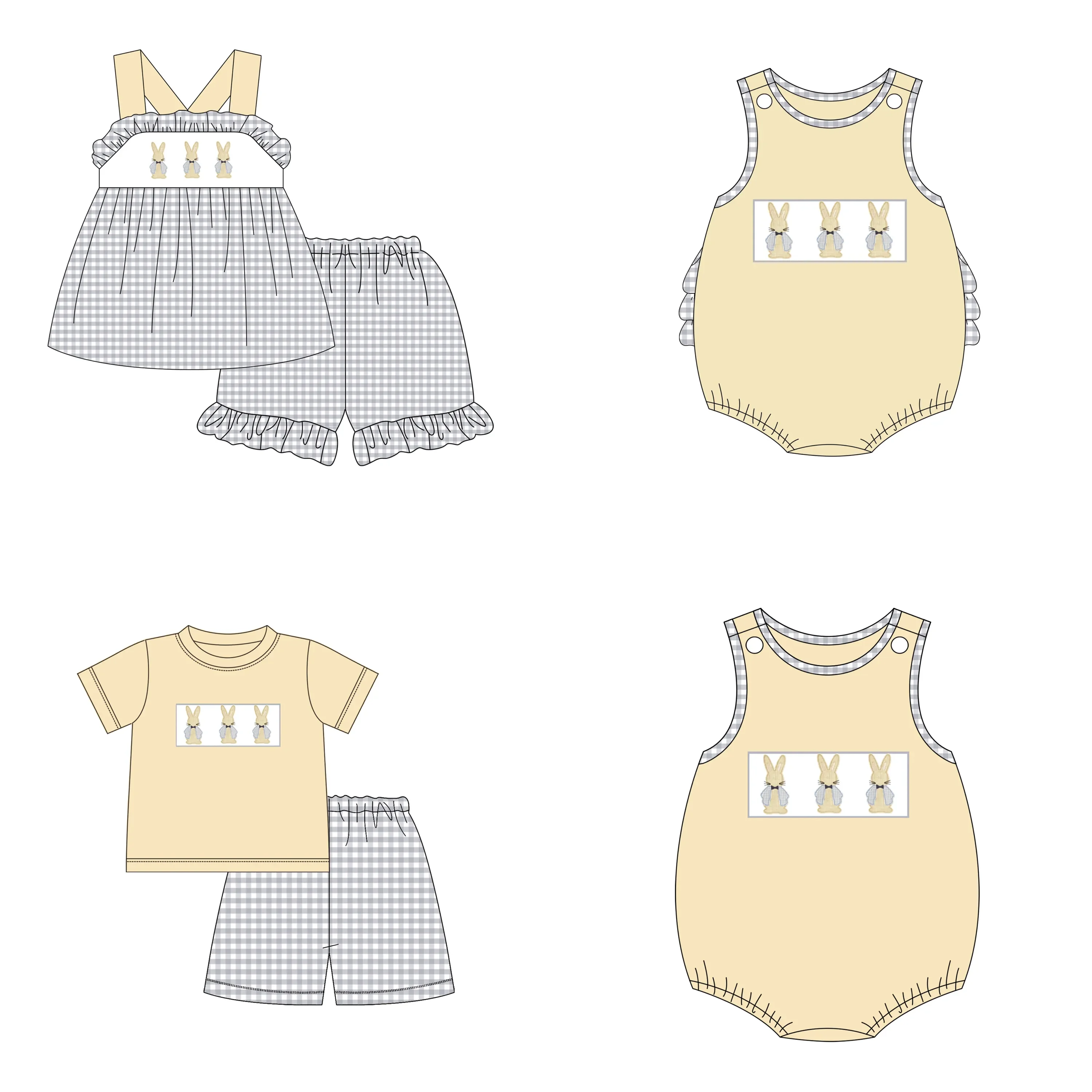 Easter collection Boys and girls plaid short sleeve cute print set baby onesie Milk silk siblings wholesale