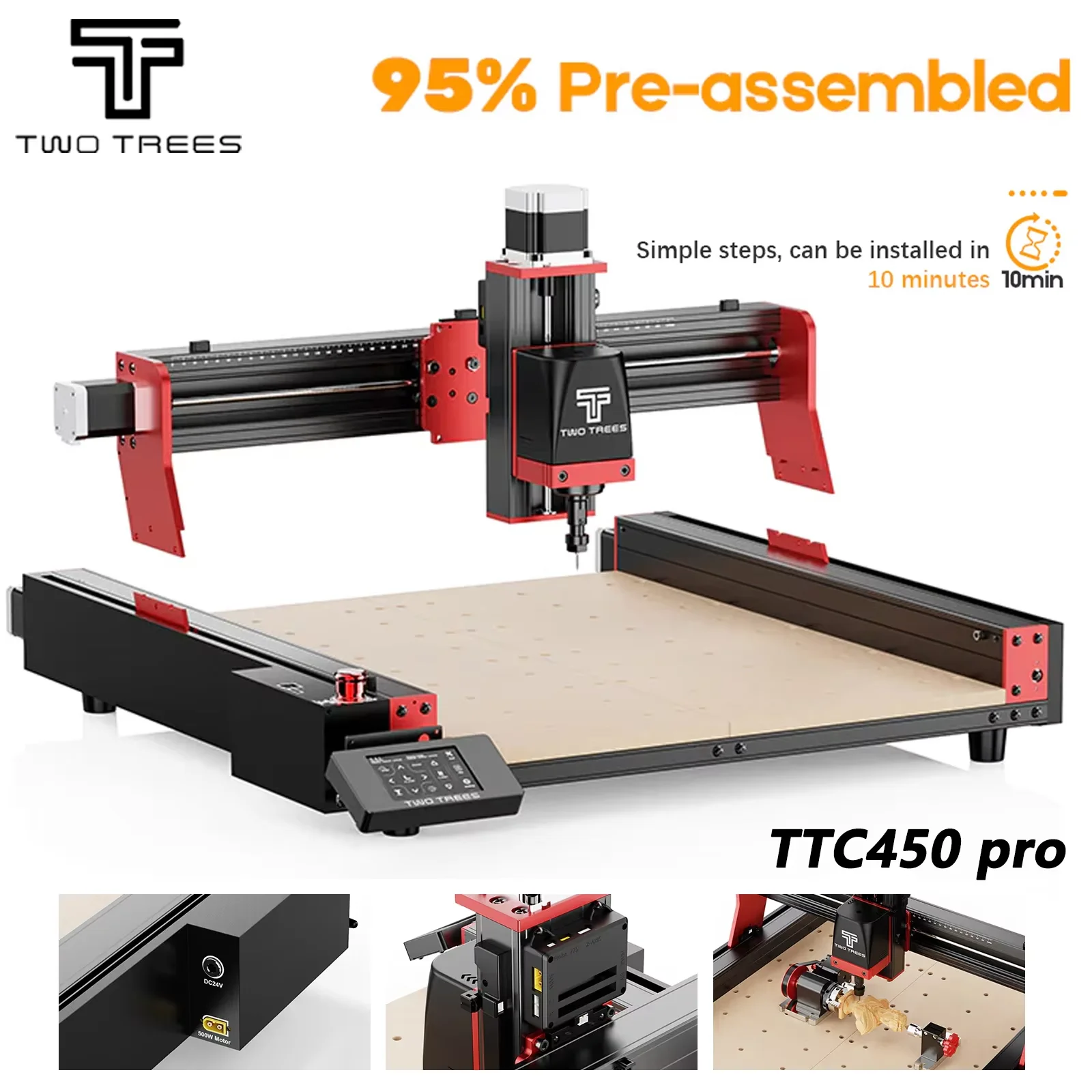 木製のアクリルのための 4 つの軸線を切る TwoTrees TTC450 プロ CNC のルーター機械レーザーの彫版 90% 組み立てられた XYZ の限界スイッチ改善