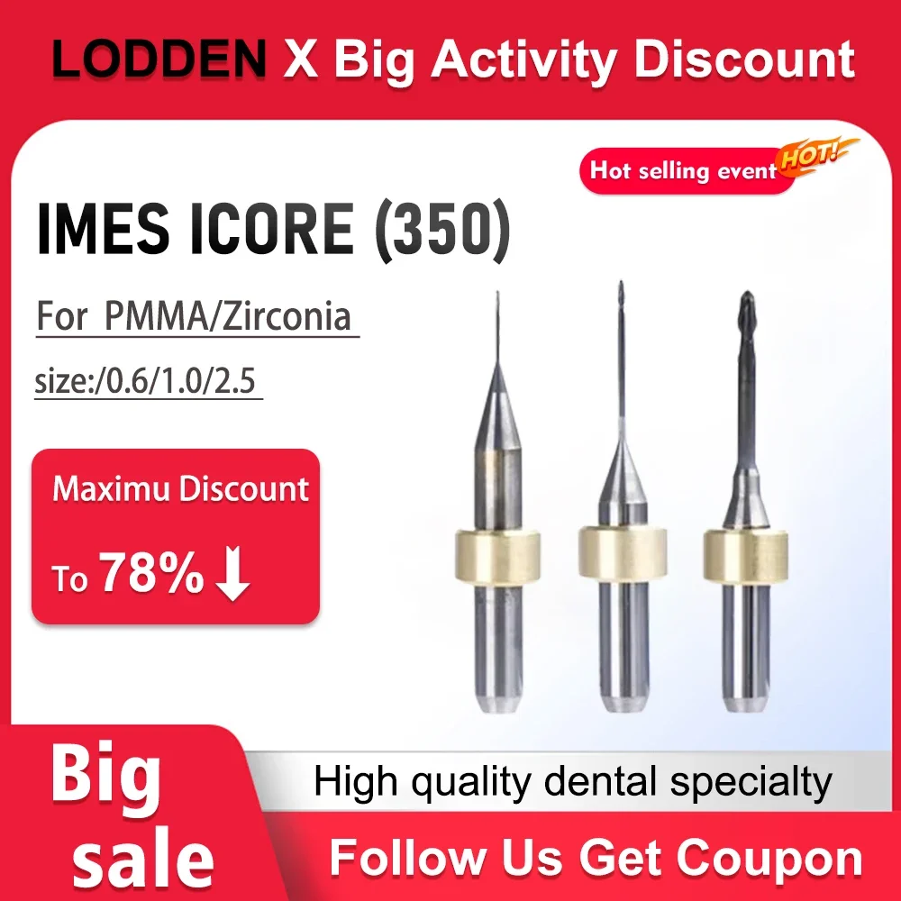 Imes Icore D6 350i PMMA Milling Burs For Cad Caｍ Dental PEEK Zirconia Shank Milling Cutters For Dental Lab dentistry 0.6/1.0/2.5