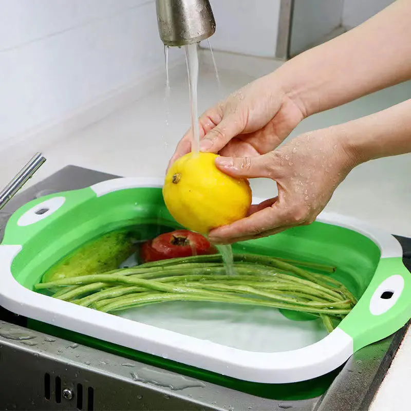 

1pc new multifunctional cutting board convenient folding chopping board kitchen supplies sink wash basin practical draining bask