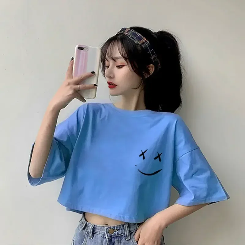 Cropped T-shirt Sexy Korean Clothing Grunge Y2k 2024 Fashion Women Tops Short Sleeve T-shirts Crop Top Vintage Designer Urban