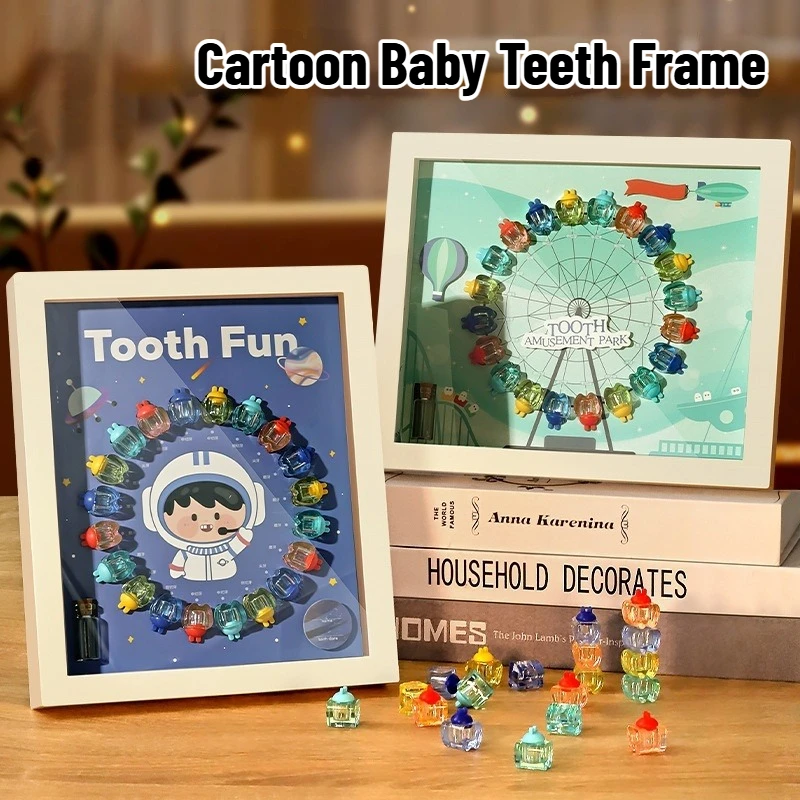 Cartoon Wooden Photo Frame Baby Tooth Box Organizer Kids Milk Teeth Storage Box Collect Case Souvenir Baby Accessorie