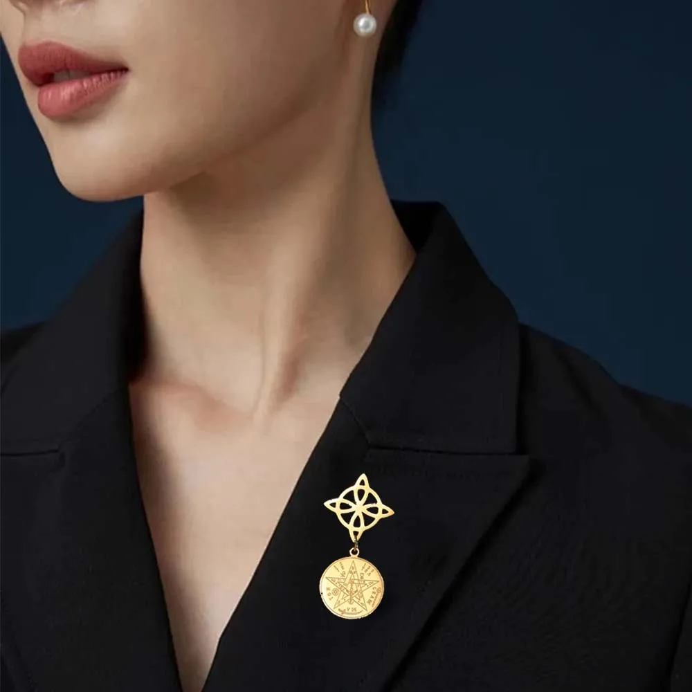 

EUEAVAN 1pc Tetragrammaton Stainless Steel Witch Knot Brooch for Women Witchcraft Pentagram Double Protection Retro Jewelry
