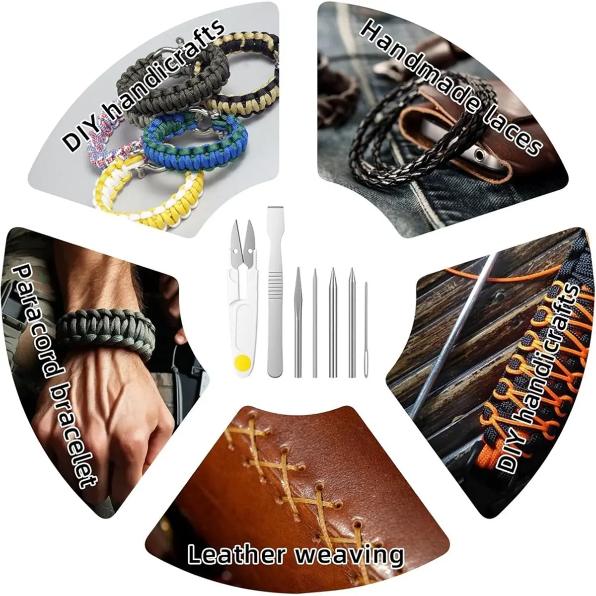 STOCK-7 Pieces Paracord Stitching Set with Storage Bag,Smoothing Tool, Scissors for Leather Weaving,Laces Strings and Paracord