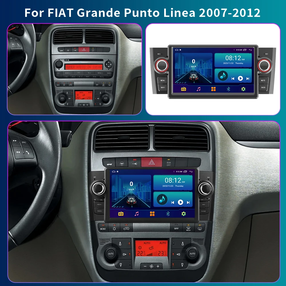 2Din Android 13 For Fiat Grande Punto Linea 2007-2012 Car Radio Multimedia Player Navigation GPS Carplay Autoraido Stereo DVD 4G