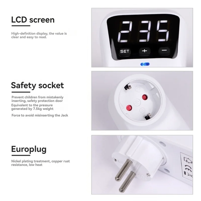 Tomada protetora de tensão com display LED AC 230V ajustável 16A Tomada protetora de energia com função de reinicialização automática Plugue UE