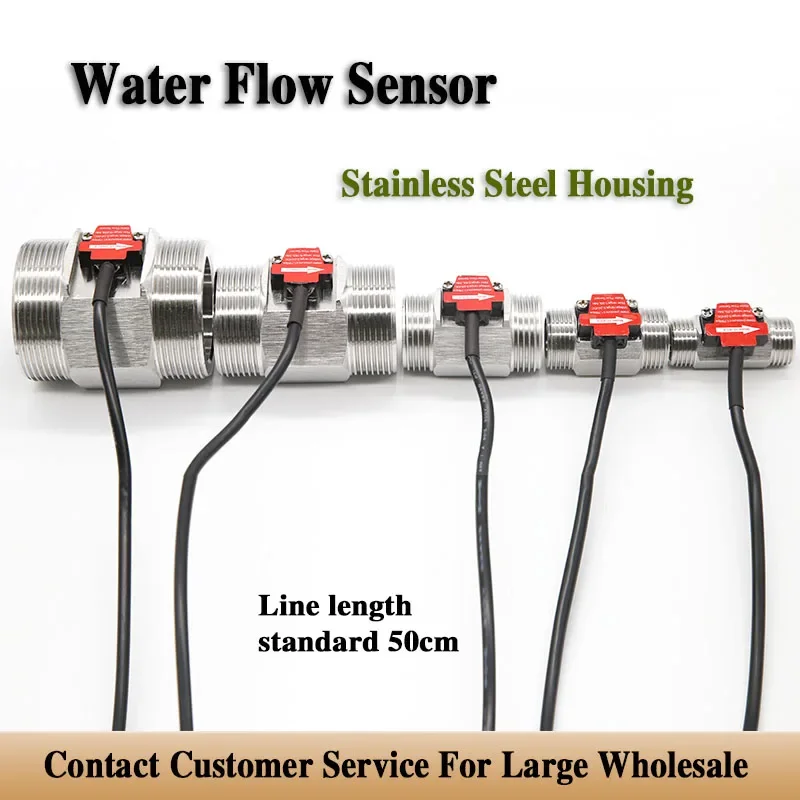 S304 Stainless Steel Water Flow Sensor High Precision Rate Detection 4/6 Minutes 1/1.5/2 Inches Housing for Plumbing