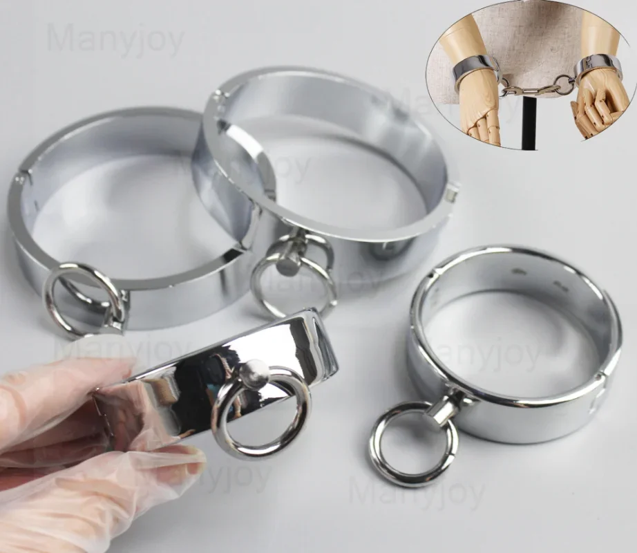 Stainless Steel Slave Handcuffs Restraint Rings Wrist Lock Ankle Cuffs Restraints Legcuffs Erotic Slave Sex Furniture Adult Toys