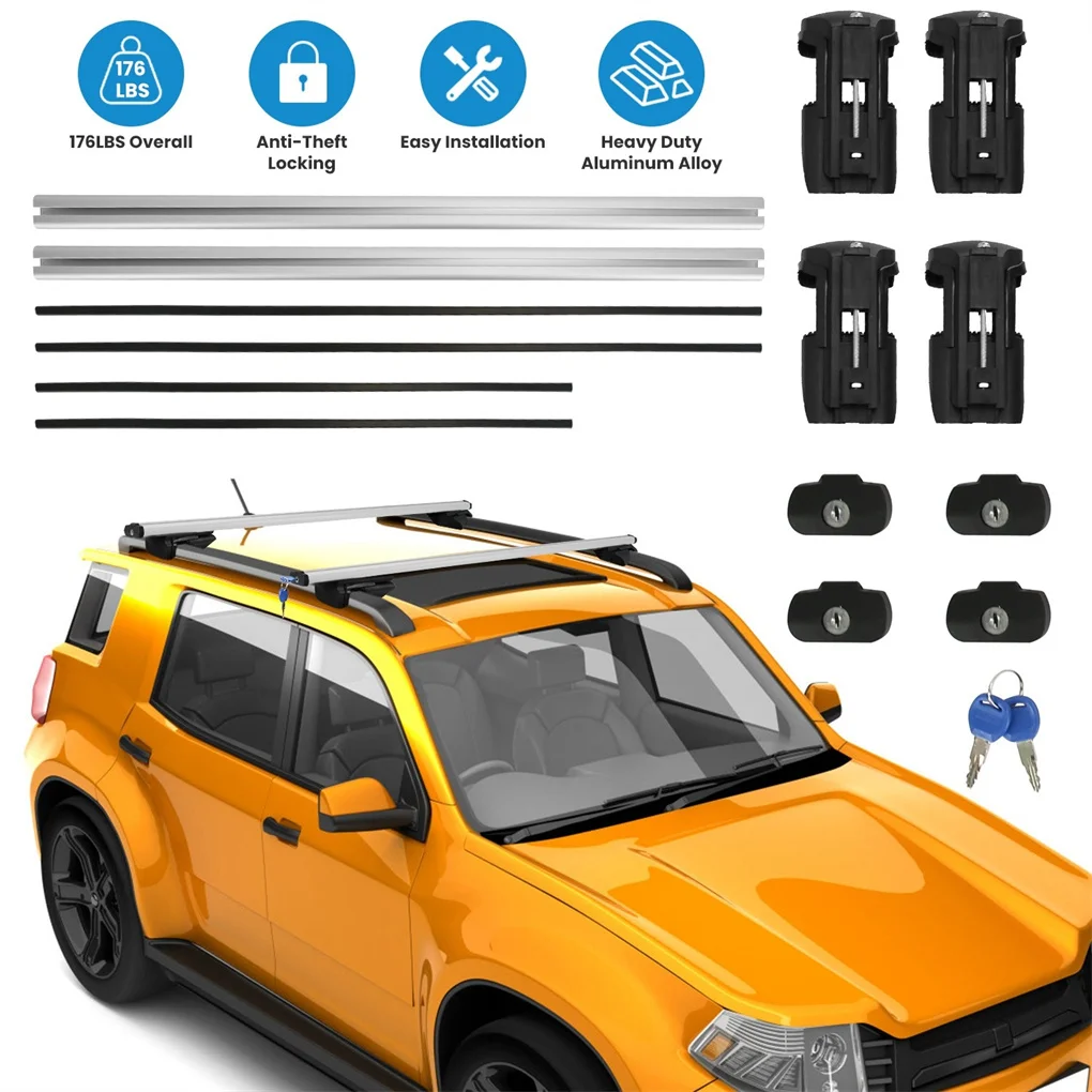 

Car Roof Rack Cross Bars 1.22m Thick Aluminum Crossbars Universal Roof Rack Adjustable Roof Cross Bars with 176lbs Load Capacity
