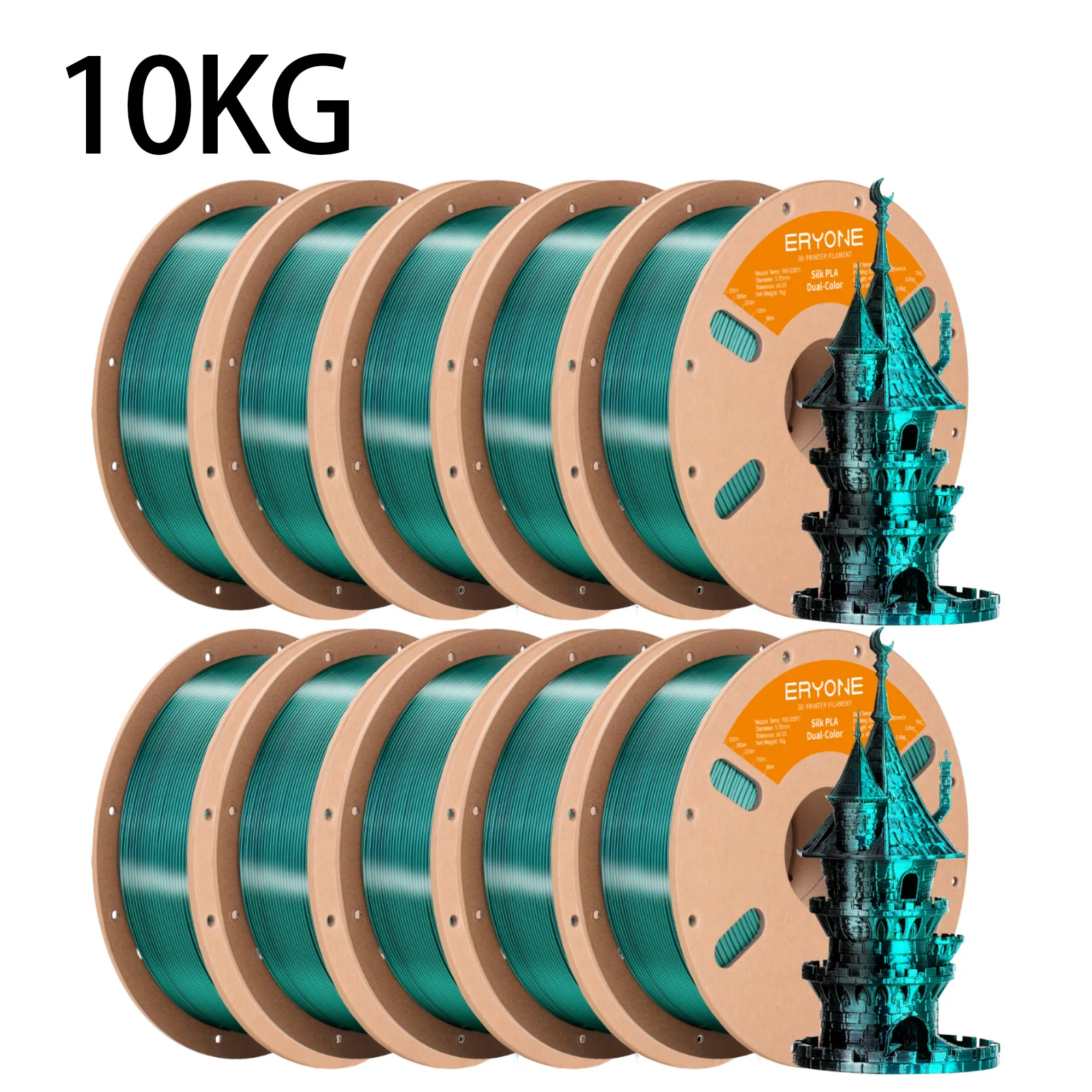 ERYONE 10KG PLA Dual Color Silk PLA Filament Compatibel met FDM 3D-printers 1KG 1,75mm ±0,03mm Perfecte spoelwikkeling 1kg spoel