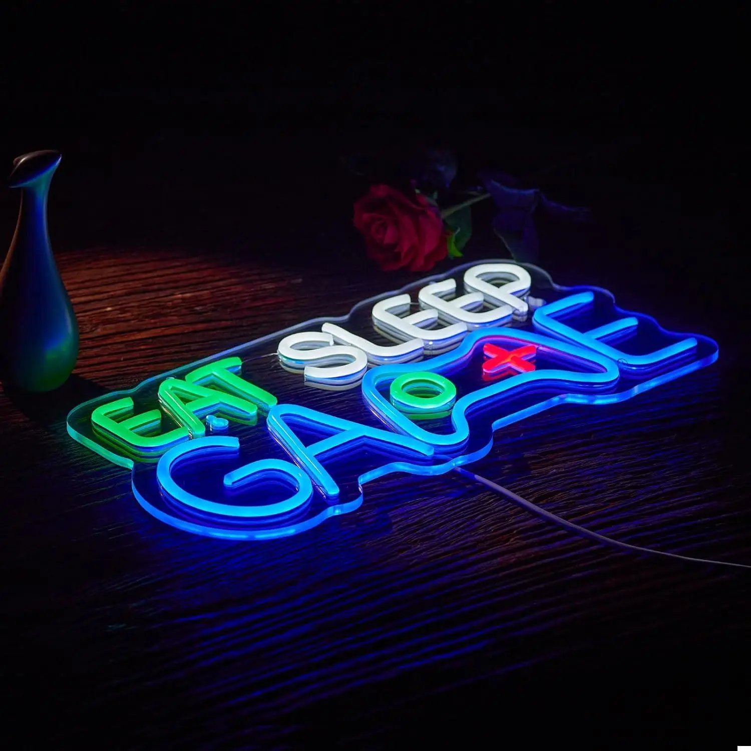 Eat Sleep Game Neon Sign USB Dimmable LED Lights For Bar Bedroom Game Room Man Cave Living Room Party Wall Backdrop Decor Gifts