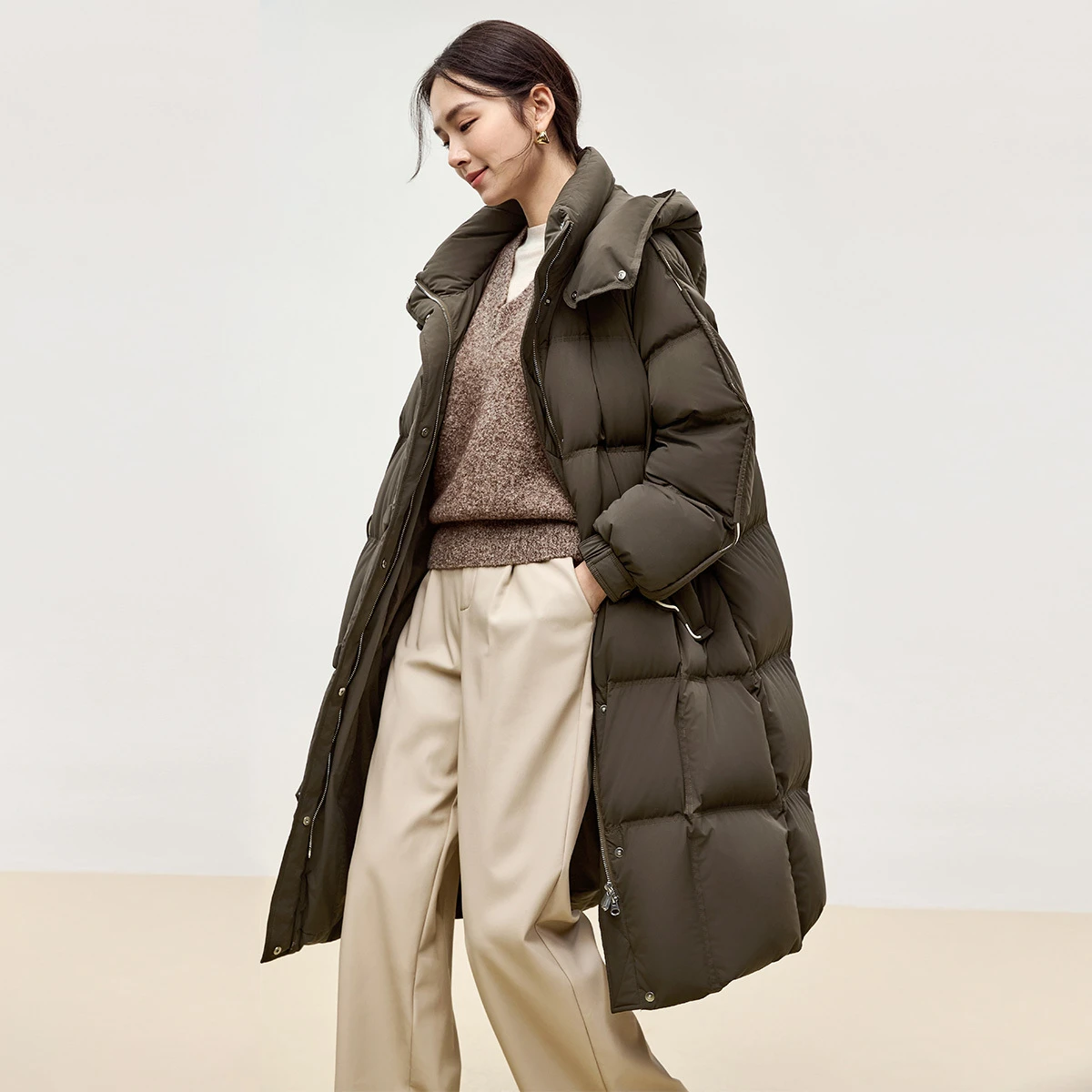 SENTUBILA Fashion Duck Down Coat Women Windproof Hooded Long Warm Overcoats 2026 Winter New Solid Loose Fit Outerwear W44Y56058