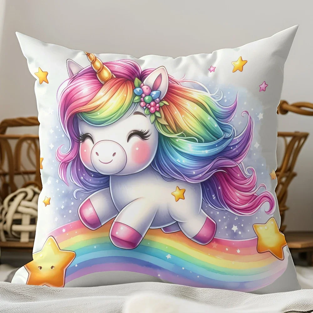 Fundas de almohada de unicornio arcoíris de ensueño · Funda de cojín de sofá para sala de estar, decoración romántica de