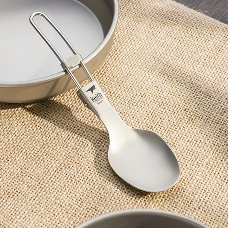 Keith Titanium Spoon Bacteriostatic Dinnerware Portable Outdoor Travel Picnic Camping Tableware Folding Spoon
