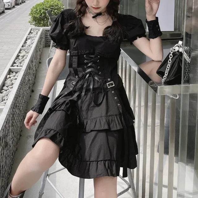 Vestito gotico Lolita da donna estivo Goth Punk Gothic Girl Harajuku Mall Goth Style Bandage Emo Clothes Mini Dress primavera estate AliExpress