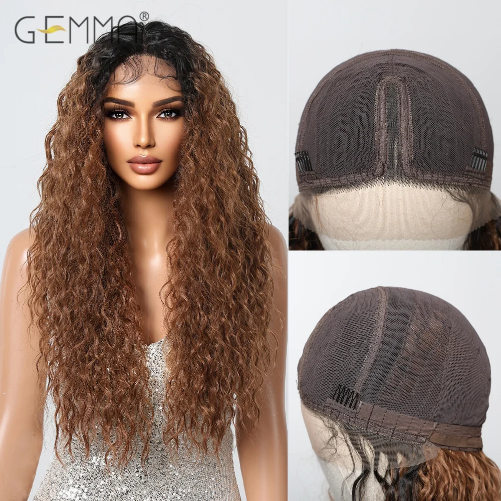 

Synthetic Lace Front Wig Brown Long Kinky Curly Lace Wigs for Black Women Afro Deep Wave Cosplay Daily Hair Wig Heat Resistant