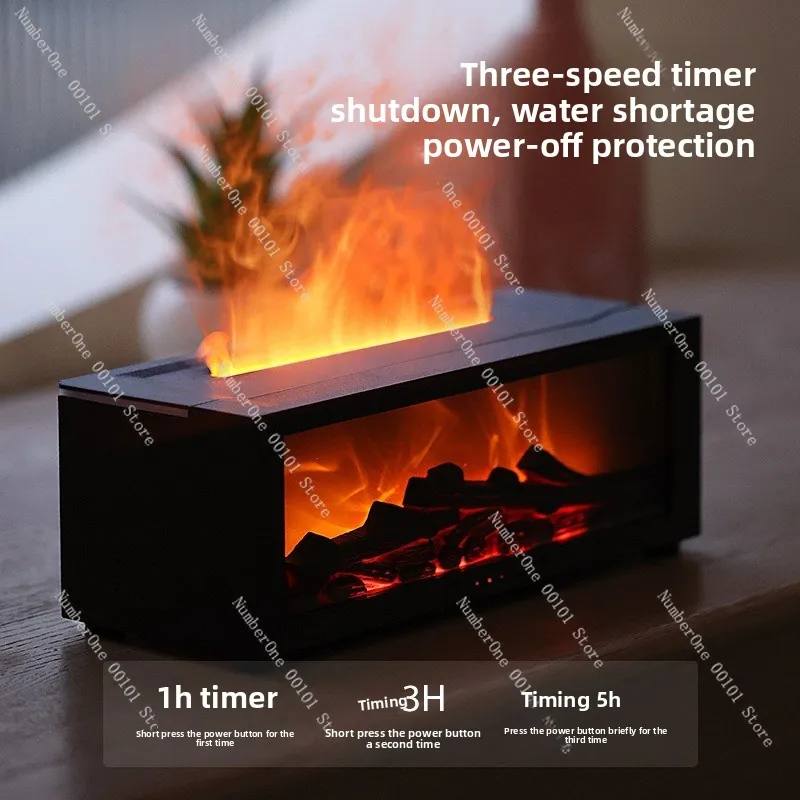 New Desktop Simulation Fireplace, Flame Aromatherapy Machine with Ultrasonic Humidifier, Creative Atmosphere Timer