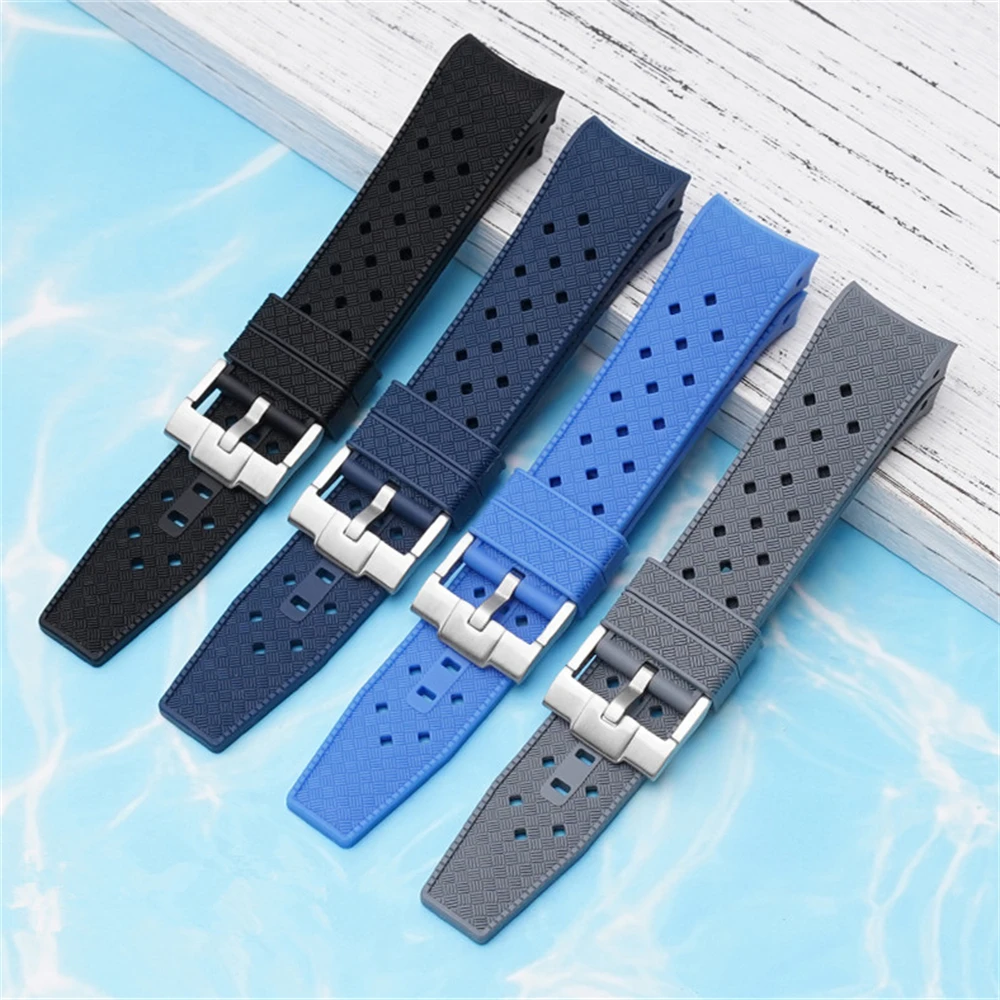 สายซิลิโคนเหลว22มม. พร้อมปากโค้งสำหรับ50ไสว5 Ocean แบรนด์ซีรีย์ระบายอากาศได้ดีสายรัดตาหมากรุก