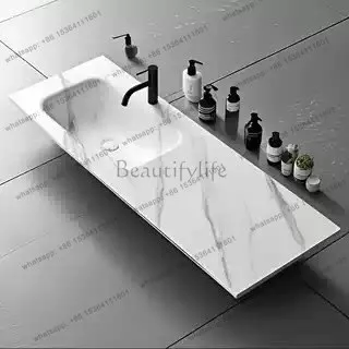 Rock slab hot bending integrated basin Customized bathroom cabinet Seamless countertop Bathroom ceramic integrated basin