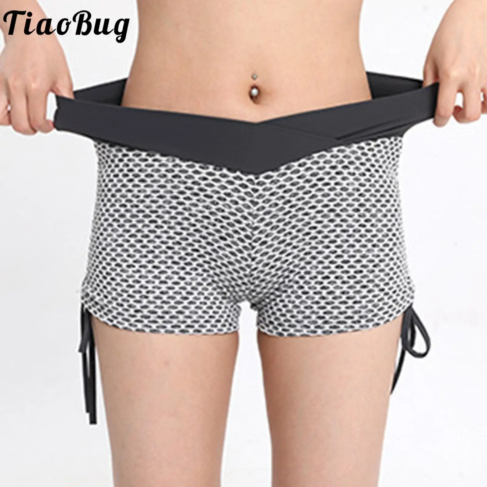 

2023 Womens Cross V-Front Mid Waist Shorts Sportwear Female Fashion Drawstring Sports Bottom for Yoga Dance Gym Workout Exercise