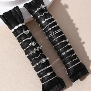 23pcs 패션 너클 반지 여성을위한 세트 크리스탈 스타 달 아이 웨이브 골드 실버 컬러 반지 여성 유행 파티 보석 선물 10 최고의 판매 너클 링 - №3