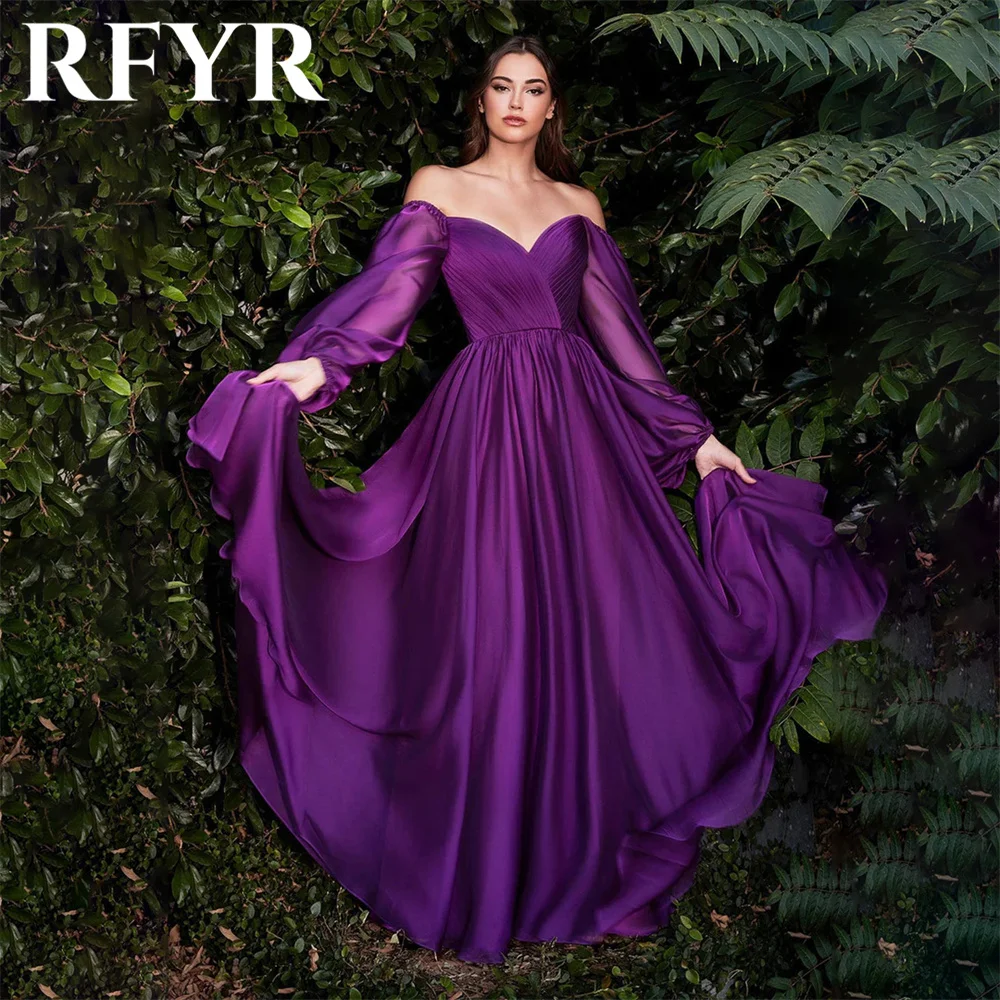 

RFYR Purple Classic Beach Prom Dresses Full Sleeves فستان سهرة نسائي Off the Shoulder Evening Dresses Sweetheart Party Dresses